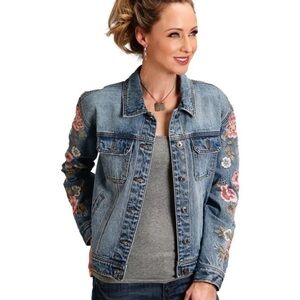 Ruff Hewn Women’s Floral Embroidered Light Wash Denim Jacket